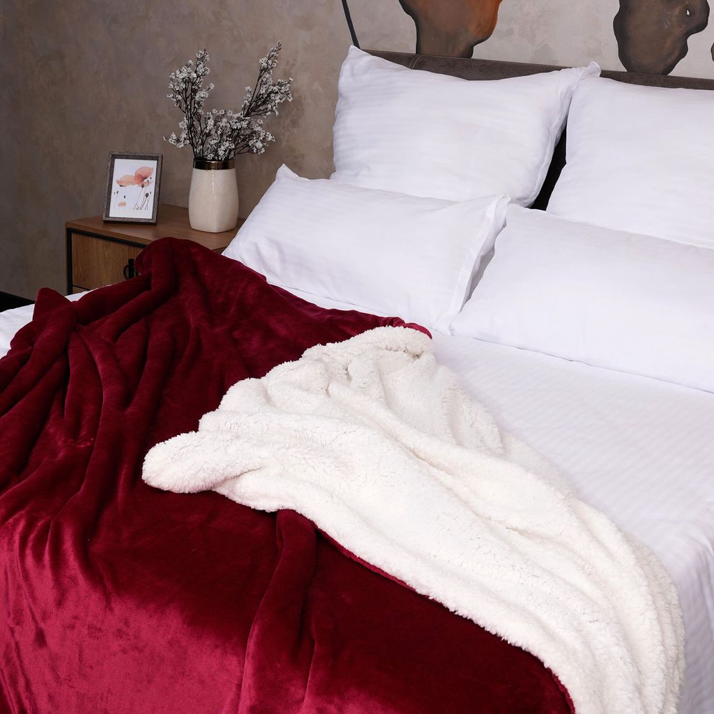 Ultraweiche Fleece-Decke King Size – 259x229 Cm, Kuscheliger Plüsch Für Couch & Bett, Burgunderrot