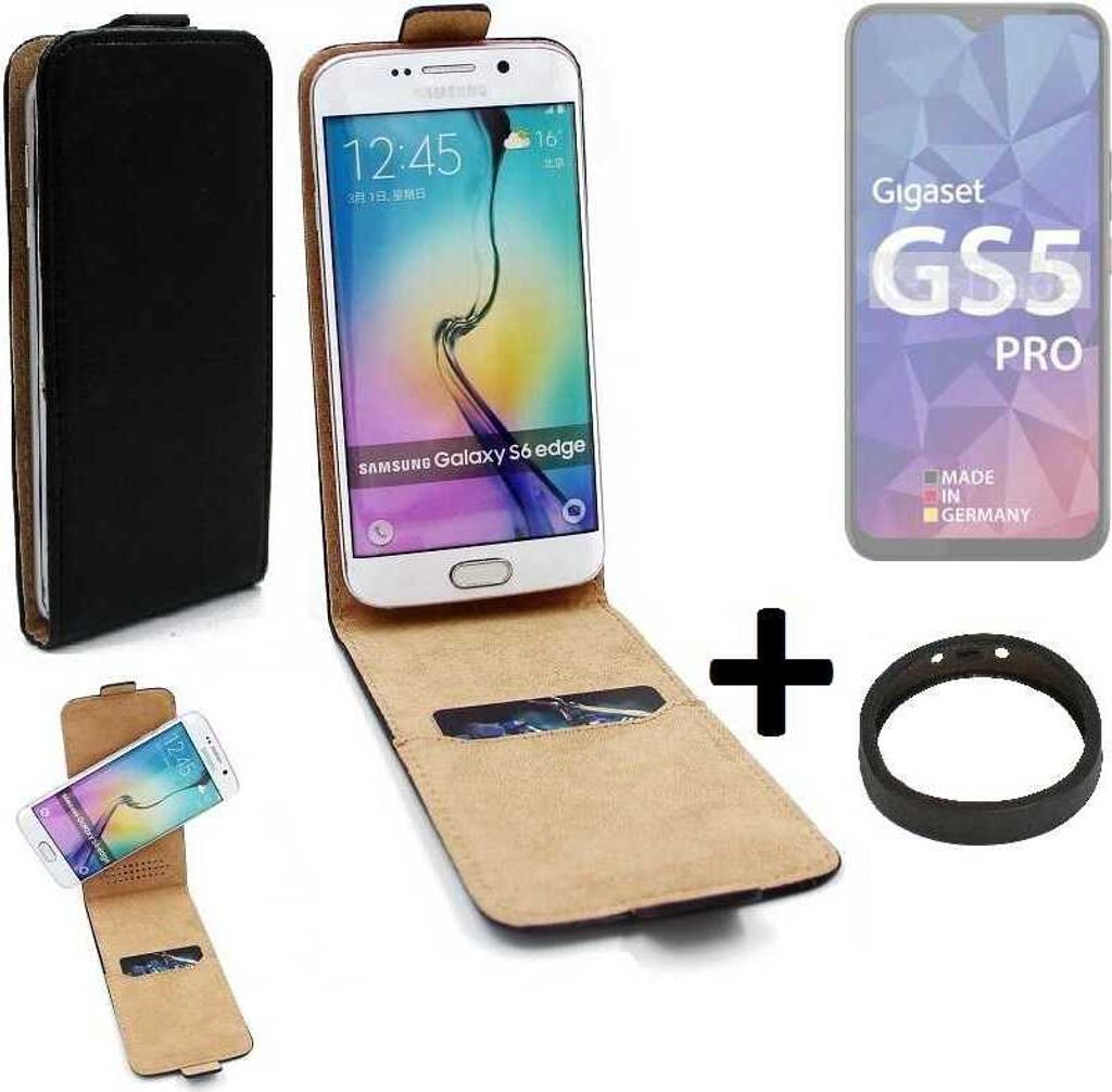 K-S-Trade TOP SET Handyhülle kompatibel mit Gigaset GS5 Pro SE 360° Flipstyle Schutzhülle Smartphone Tasche schwarz + TPU Bumper, Case Hülle Flip