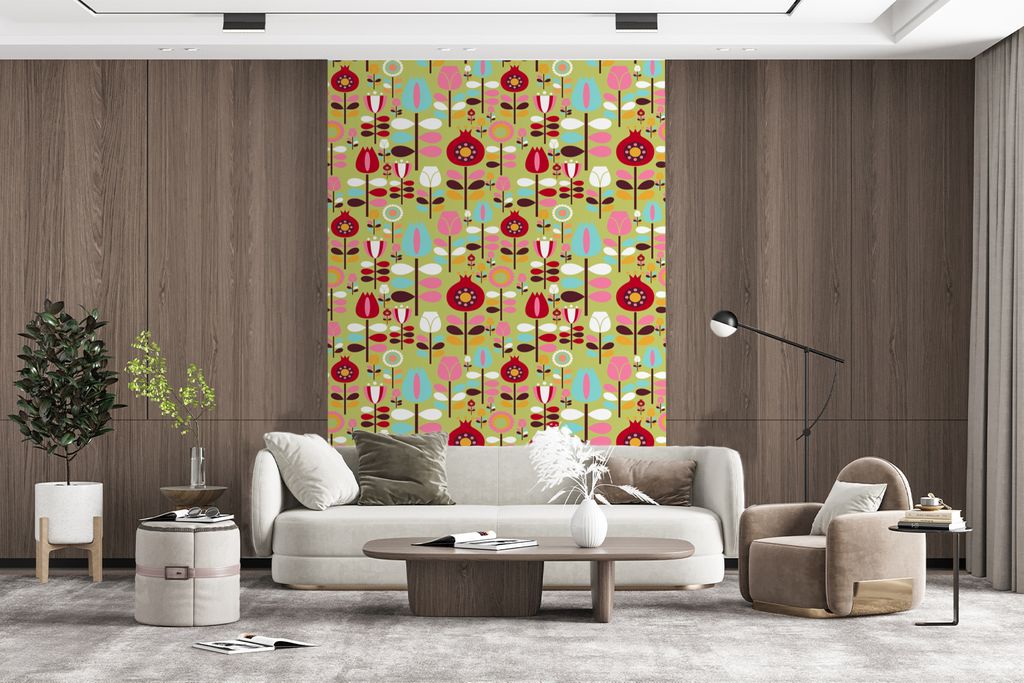 MuchoWow Fototapete für Wohnzimmer oder Schlafzimmer Wandtapete Vinyl Motivtapete Muster - Blumen - Farben - 200x300 cm - Wanddekorationen