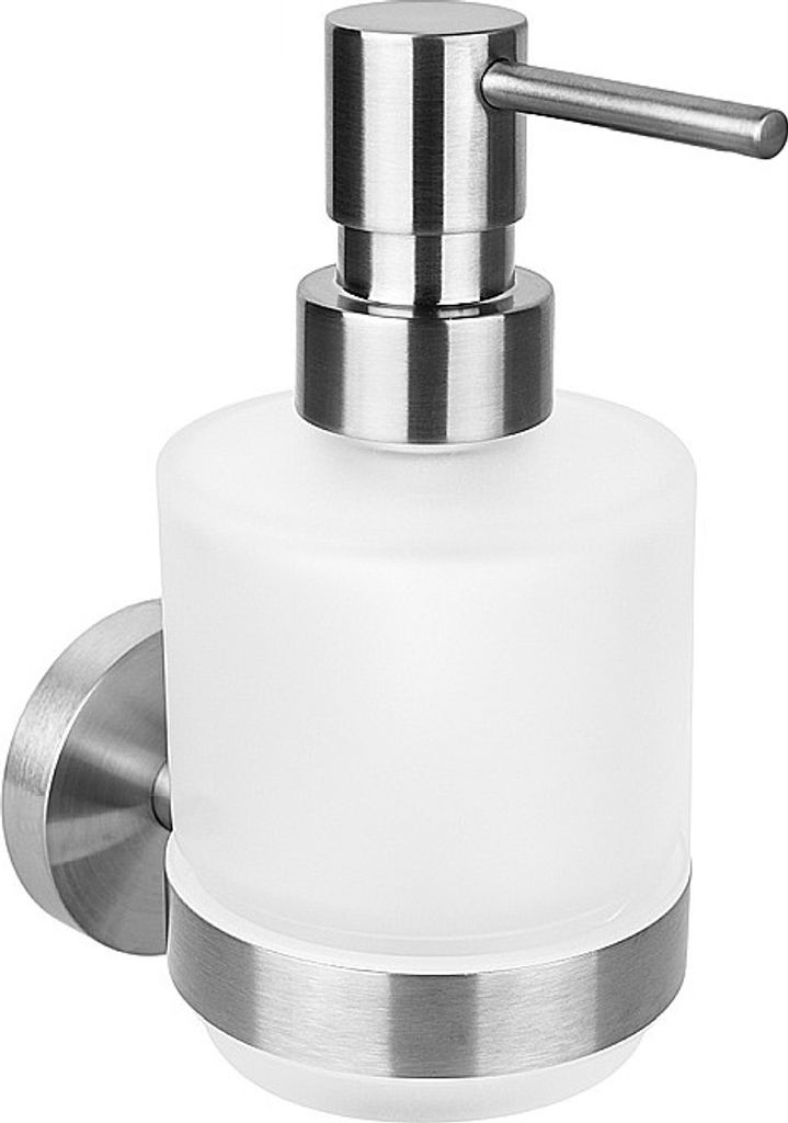 BEO Glasseifenspender MINI Edelstahl Matt 75x145x100 mm, 200 ml für Bad & Küche >> zum Bohren oder Kleben