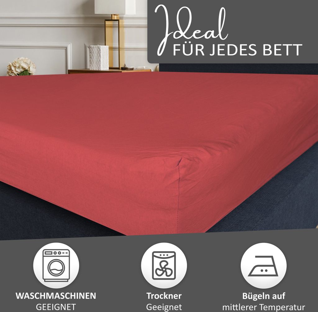 Spannbettlaken Jersey 120-130x200 Rot 100% Baumwolle Produktbild 3