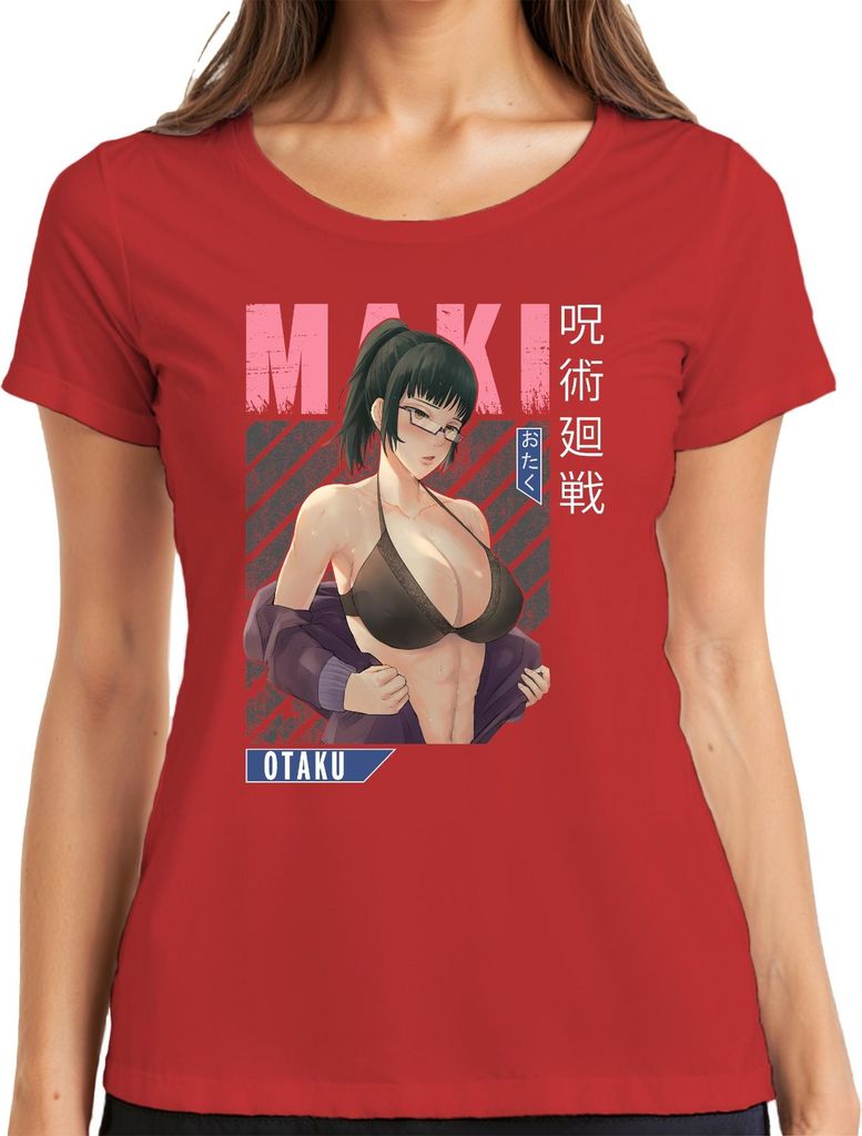MAKI Otaku Anime Ästhetik Bikini Brille y Fan Geschenk Retro Damen T-Shirt, Rot, XXL