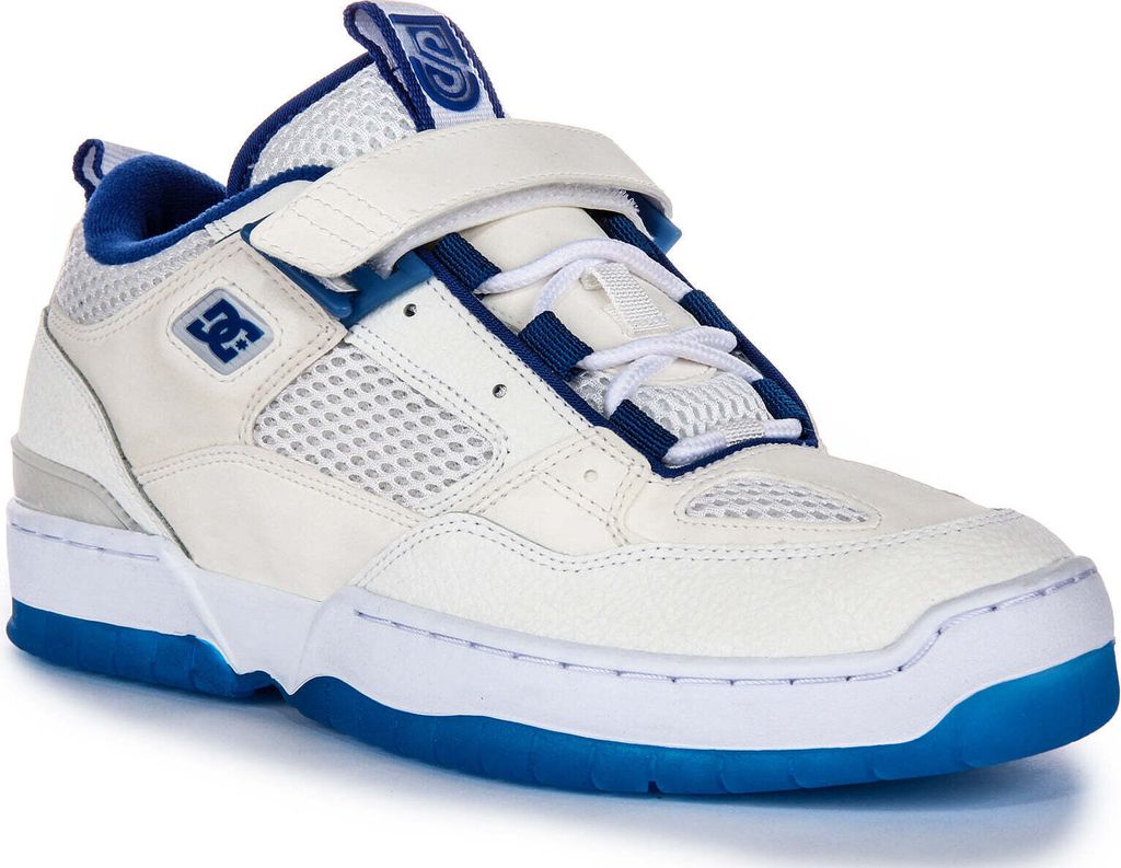 DC Shoes JS 1 Street Skatewear Schaum Gepolsterte Herren Ledersneaker in Weiß Blau – 10.5 UK - 45 EU - 11.5 US / White Blue