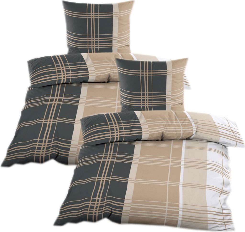 Style Heim Biber Bettwäsche 2-teilig – 155x220 Cm & 80x80 Cm, 100% Baumwolle, Kariert Braun-beige