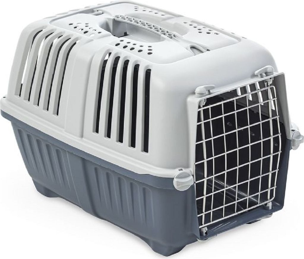 A pet carrier is shown against a white background.