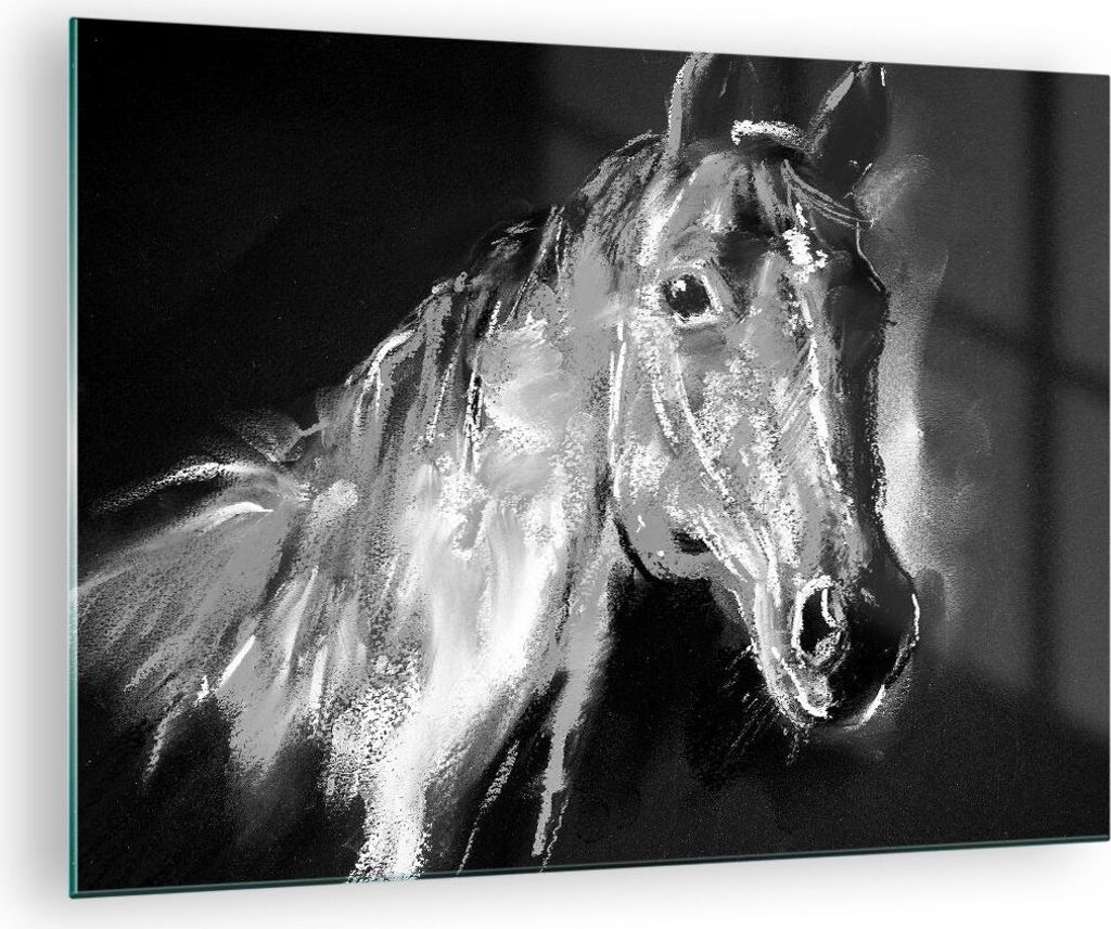 Bilder auf glas - Pferd Natur Tier - 70x50cm - Glasbilder - Wandbilder - Kunstdruck - zum Aufhängen bereit - Wanddekoration aus Glas - Glas Bilder...