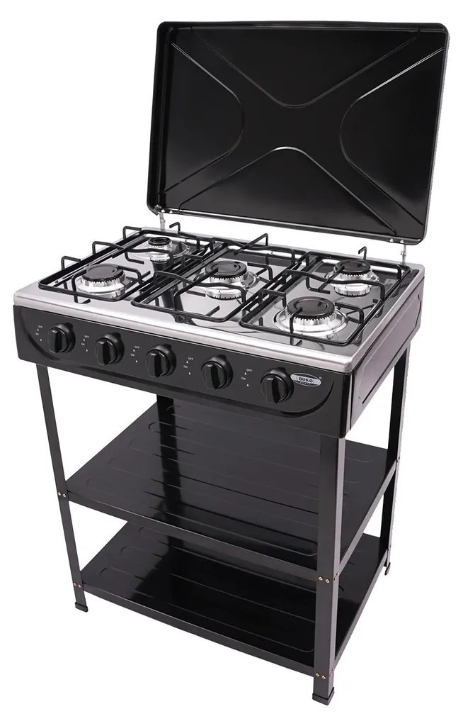 Piano de cuisson gaz 5 feux noir - Grande cuisinière pose libre familiale