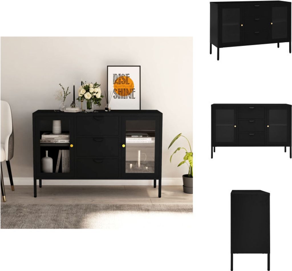 vidaXL Sideboard Schwarz 105x35x70 cm Stahl und Hartglas -  Produktbild 