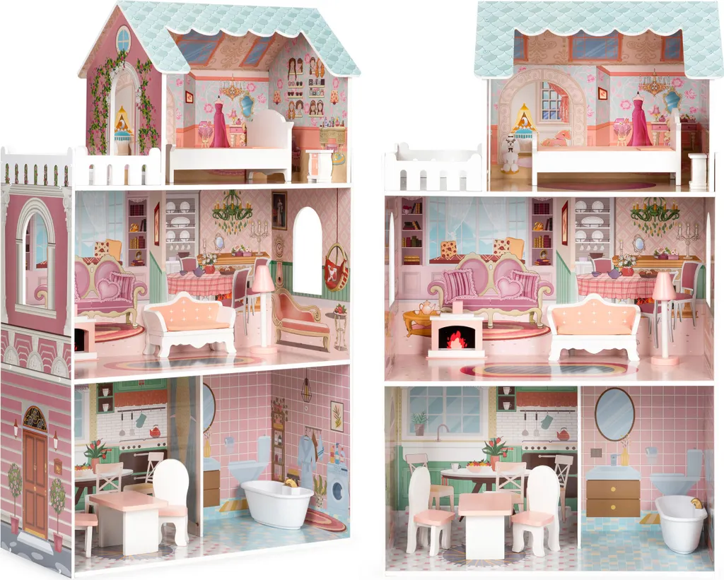 Maison de poupée Barbie ECOTOYS en bois avec grand set de meubles