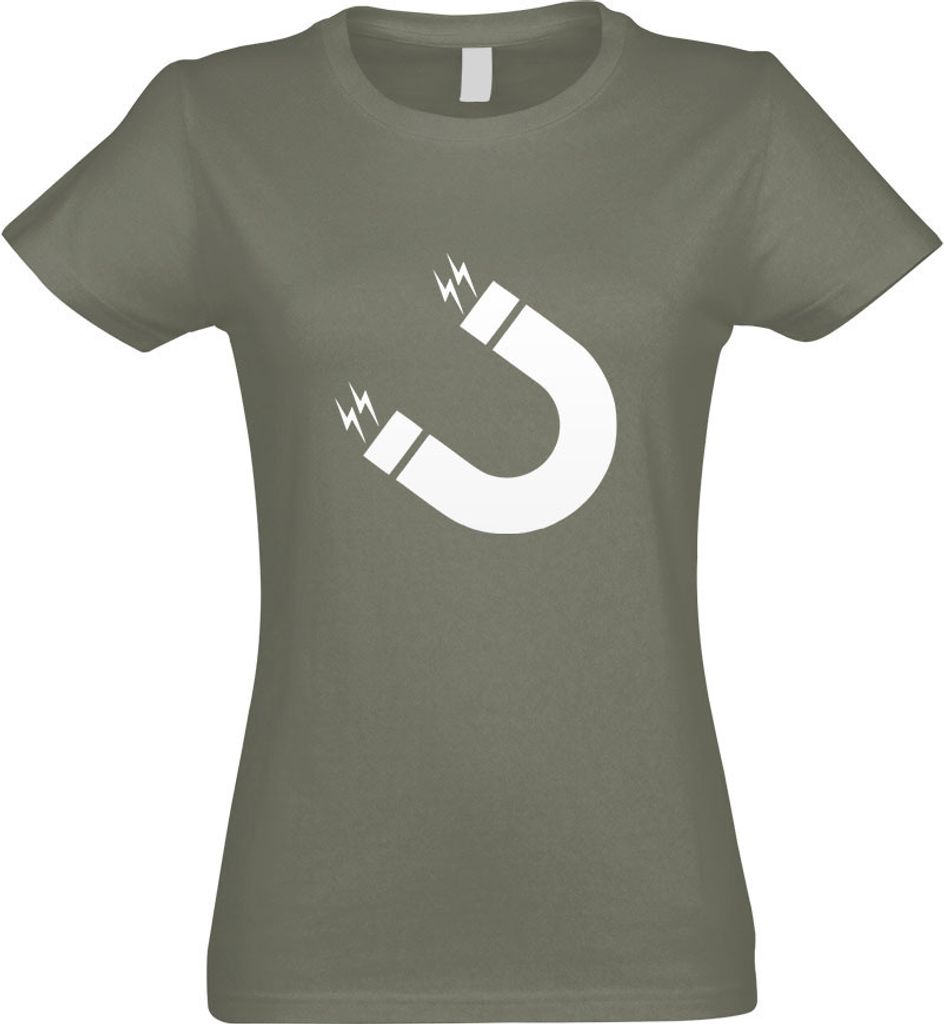 Kiwistar - T-Shirt tailliert - Damen - Olive - Magnet - Elektro - Energie - mit Motiv Bedruckt - Funshirt Design - Sport - Freizeit - Damen - M