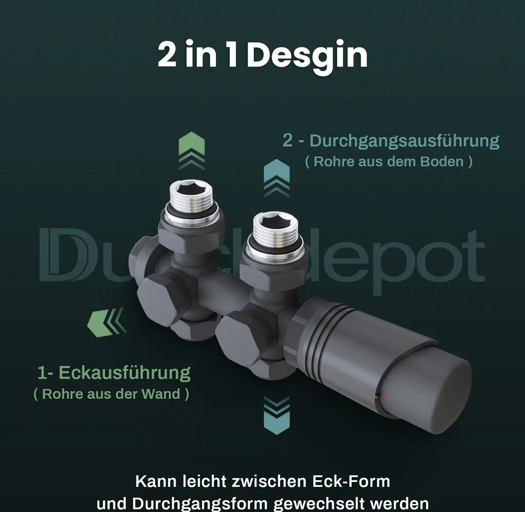 Set multibloc thermostaté anthracite pour radiateur design équerre - 3