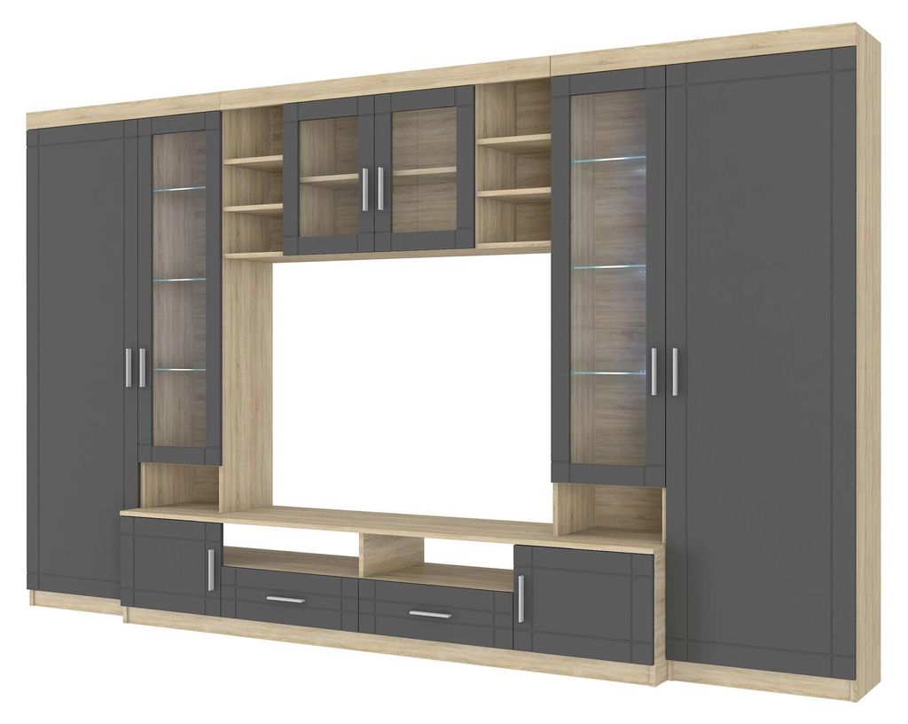 Wohnwand Paris Anbauwand Wohnkombi Wohnzimmer MDF Grau+ Produktbild 