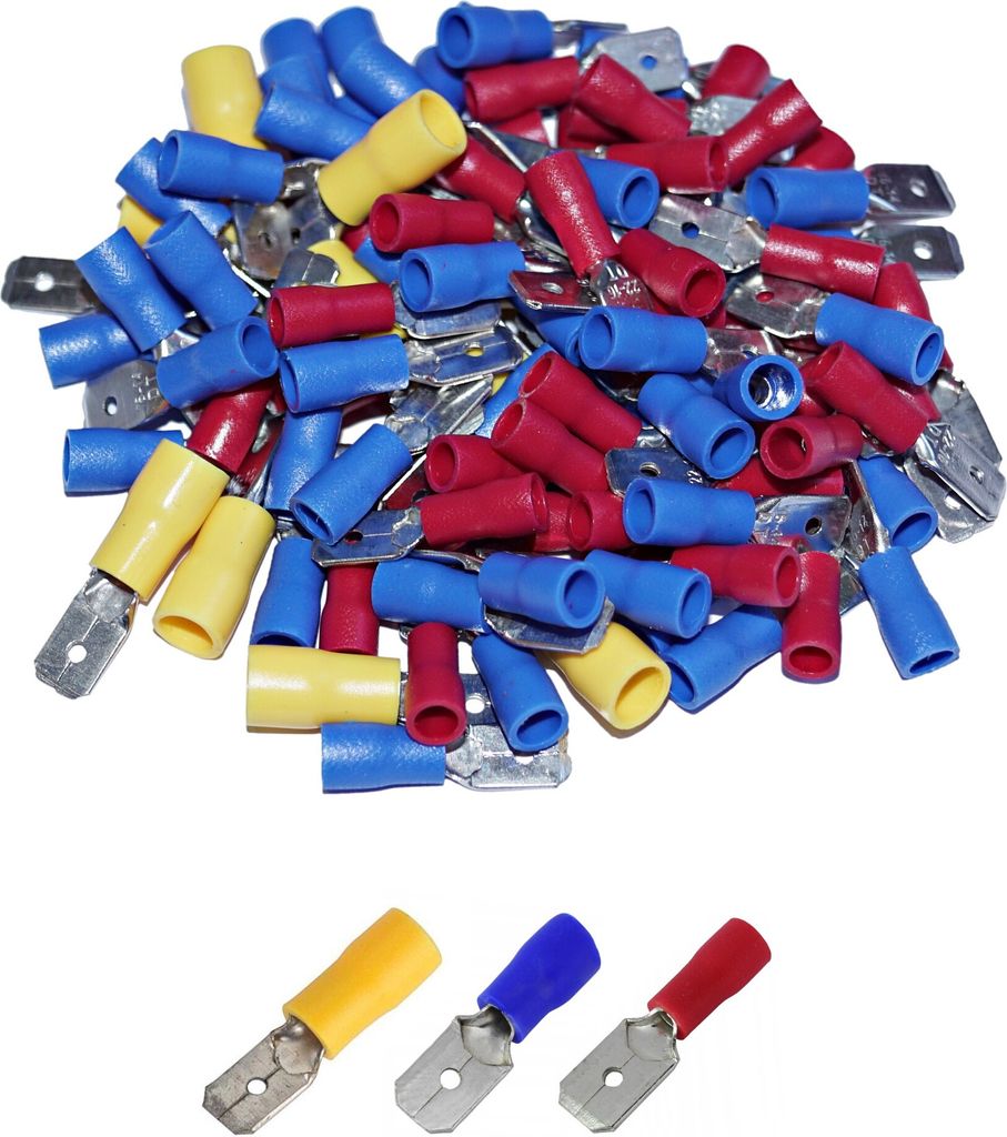 Flachstecker isoliert männlich Kabelschuhe Sortiment rot blau gelb 0,25-6,0 mm² Set 100 Stück