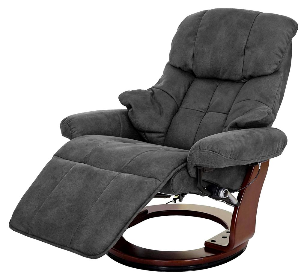 Relaxsessel Calgary 2, Fernsehsessel, Stoff/Textil 150kg belastbar - dunkelgrau, Walnuss-Optik