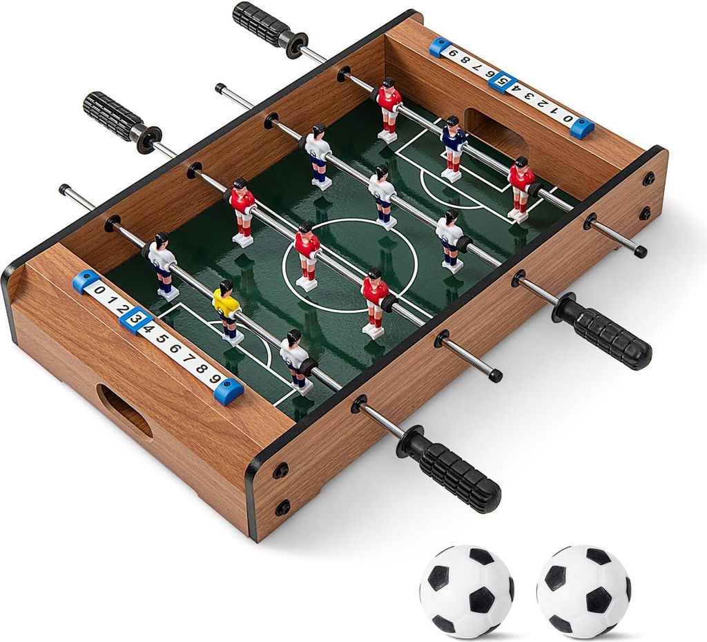 Mini Tischkicker aus Holz, Fußballtisch mit 12 Kicker und 2 Kickerbälle, Kickertisch für Kinder & Erwachsene, 51 x 30,5 x 9 cm