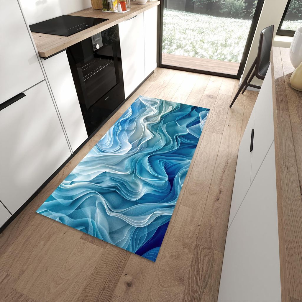 Küchenteppich 90x180cm rutschfest & abwischbar PVC Läufer - Wellenfließend
