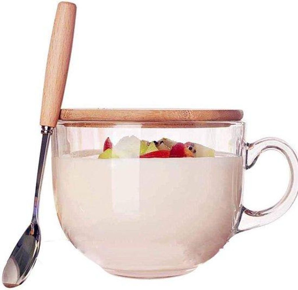 Glaserne Mikrowellen-Schüssel 450ml Holzdeckel