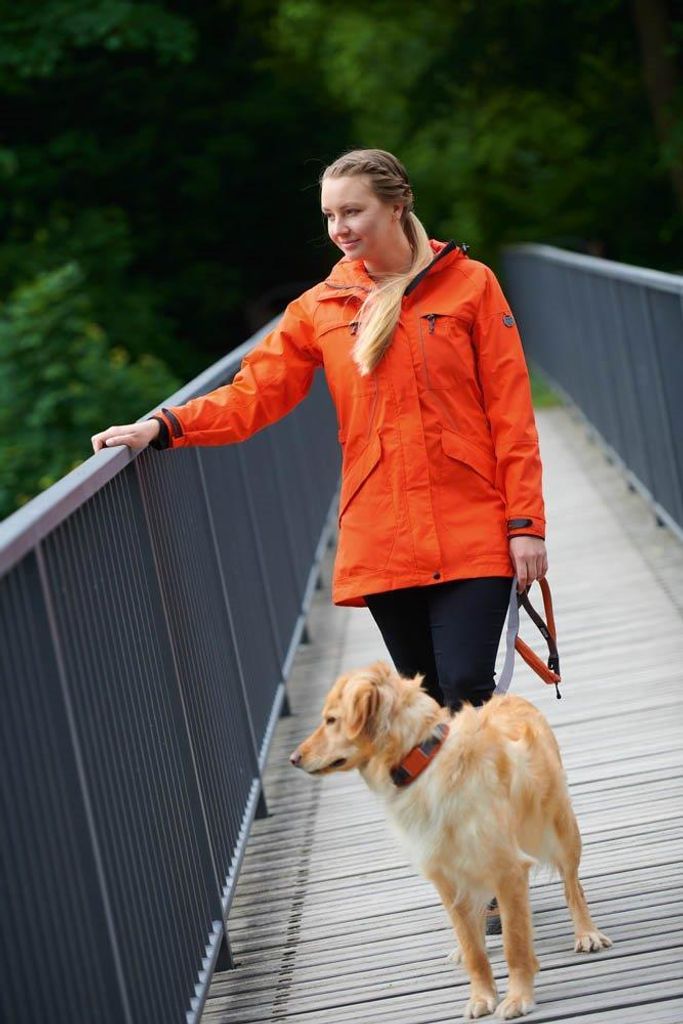 Owney Tuvaq Langjacke Damen Orange XXL wetterfest Hundehalter Wanderjacke atmugsaktiv mit Reflektoren