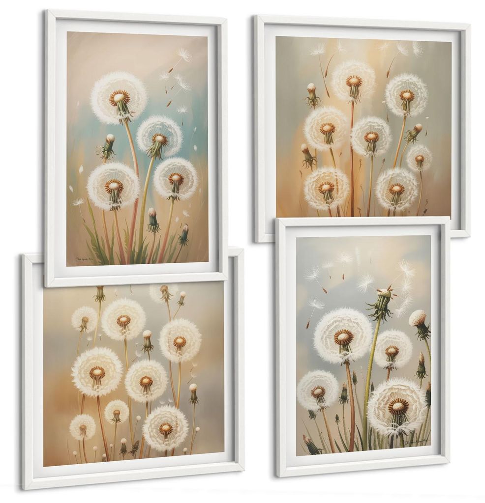 Bilder Set 4-teilig im weißen Rahmen – Wandbilder 4 Stück – gerahmte Poster für Wohnzimmer, Schlafzimmer und Flur – 50x50 cm - 40x60 cm ...