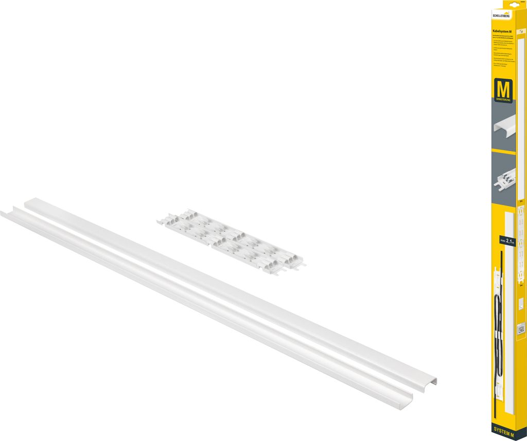 Schellenberg Kabelkanal System M Erweiterung, Kabel ordnen und verstecken, ohne kürzen zum kleben oder Schrauben, weiß, 2,1 m, Starterset, 20028