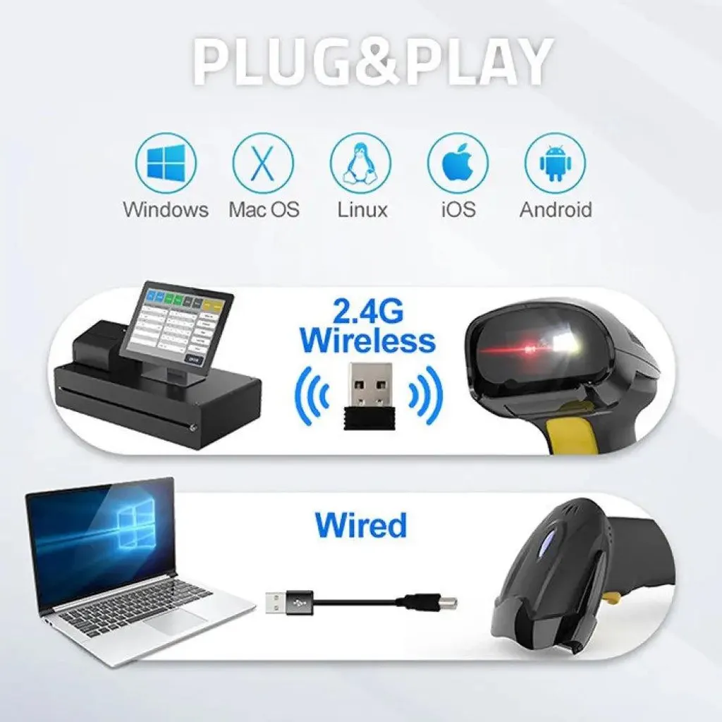Scanner de codes-barres 2D sans fil Qoltec avec technologie 2.4 GHz - 2