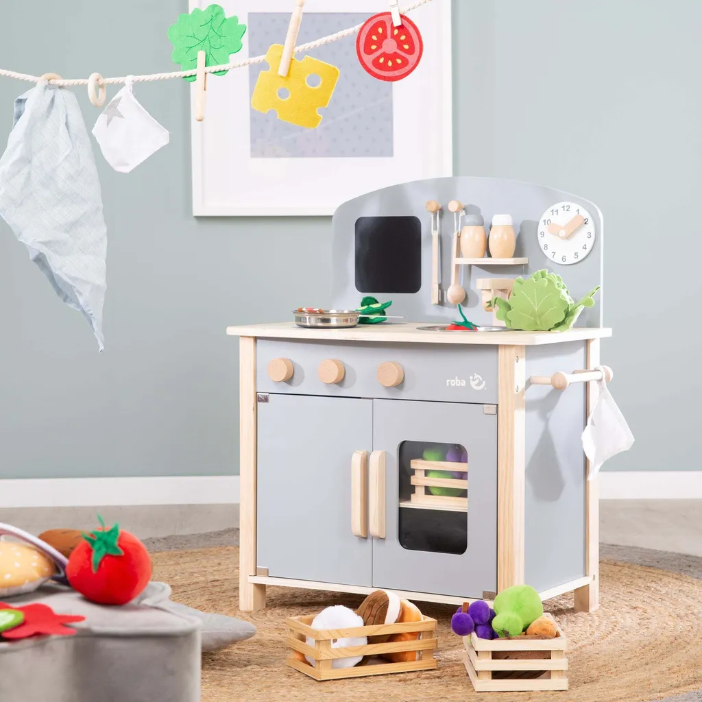 Kitchenette de jeu roba en bois avec plaques de cuisson et évier complet