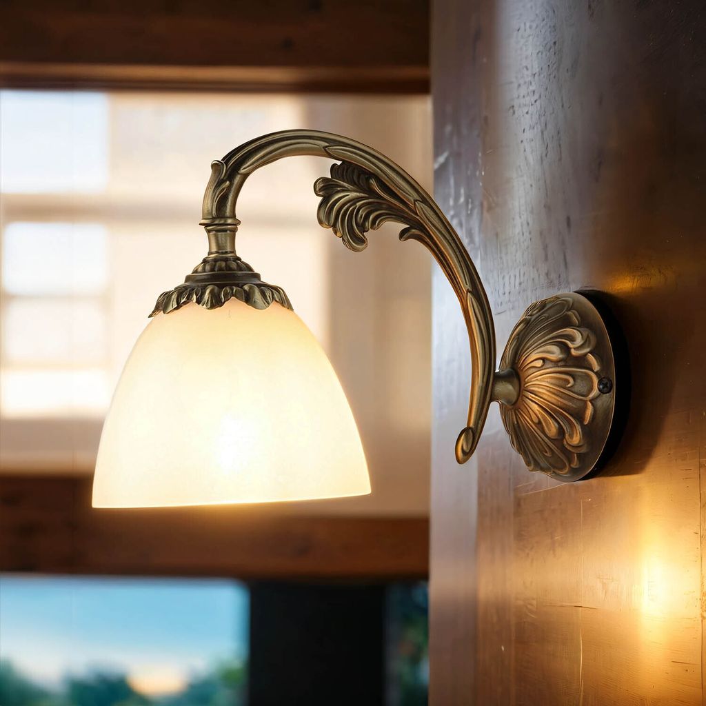 Wandleuchte E14 Weiß Bronze aus Glas Messing Jugendstil Wandlampe
