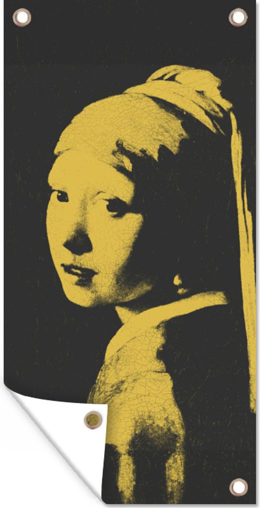 MuchoWow 80x160 cm Outdoor-Poster Gartendeko Sichtschutz Garten Poster für den Garten Mädchen mit Perlenohrring - Vermeer - Schwarz - Gelb