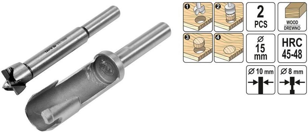 2 Tlg. Forstnerbohrer Scheibenschneider Zapfenschneider Oberfräser Fräsköpfe Topfbohrer Ausbohr- und Auffüllsatz 15-35mm, Durchmesser:15mm