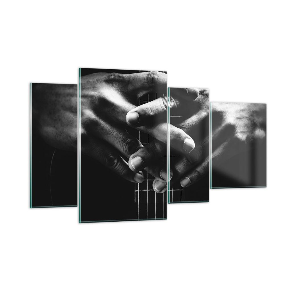 Bilder auf glas - 4 Teile - Gitarre Musiker Musik - 120x70cm - Glasbilder - Wandbilder - Bilder - zum Aufhängen bereit - Wanddekoration aus Glas -...