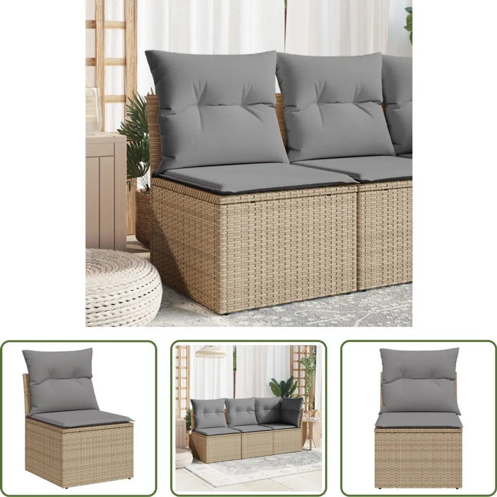 The Living Store Divano da giardino senza braccioli con cuscini Beige Poly Rattan