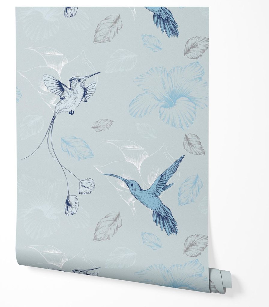 Vliestapete Kolibri Blumen Elegantes Wohnzimmer 4x2,5 Blau