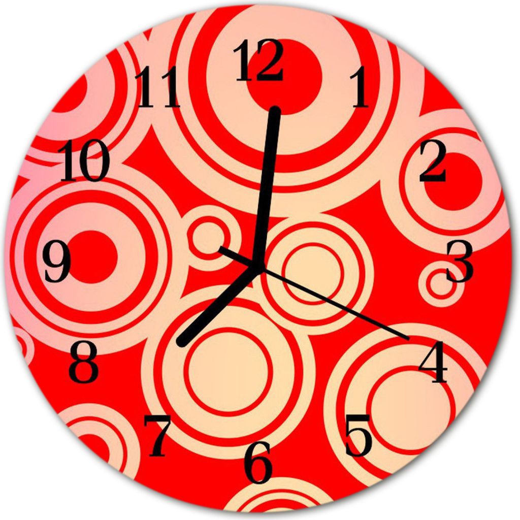 Glasuhr Wanduhr Küchenuhr Echt-Glas 30fi cm Rote Kreise rot