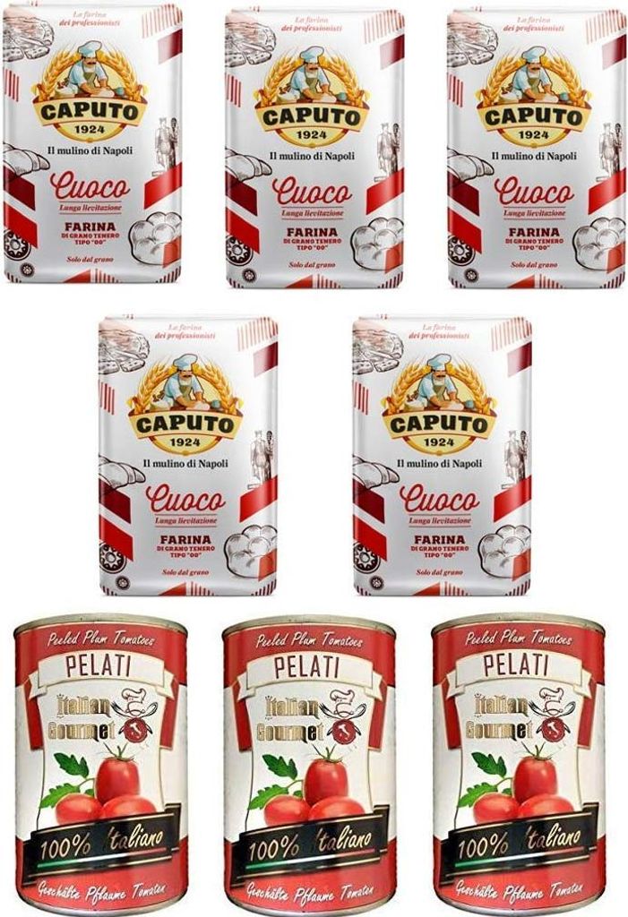 Testpaket Caputo Cuoco Farina Pizzamehl Mehl 5x 1Kg + Italian Gourmet 100% italienische geschälte Tomaten dosen 3x 400g