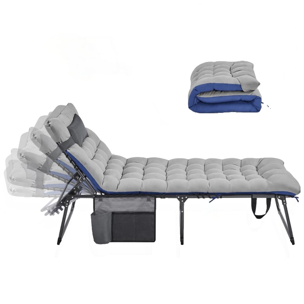 Yaheetech Feldbett Sonnenliege klappbarer Liegestuhl mit Matratze & Kissen, 189,5 cm L, bis 136 kg, Grau