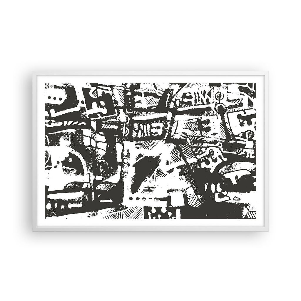 Gerahmtes Poster - Weißer Rahmen - Schwarzweiß Figuren Abstraktion - 91,5x61 cm - Wand Bild - Wanddeko - Wandbilder - Kunstposter - Wandposter - ...