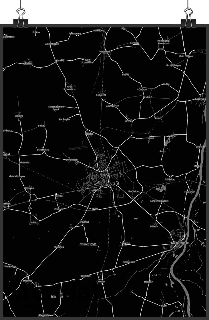 Mr. & Mrs. Panda Poster Stendal DIN A2 - Geschenk, Wandbild, wanddeko, Stadt Dorf Karte Landkarte Map Stadtplan, drucke, typografie, Posterdruck, Bild