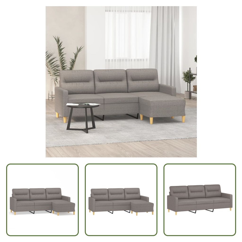 The Living Store 3-Sitzer-Sofa mit Hocker Taupe 180 cm Stoff