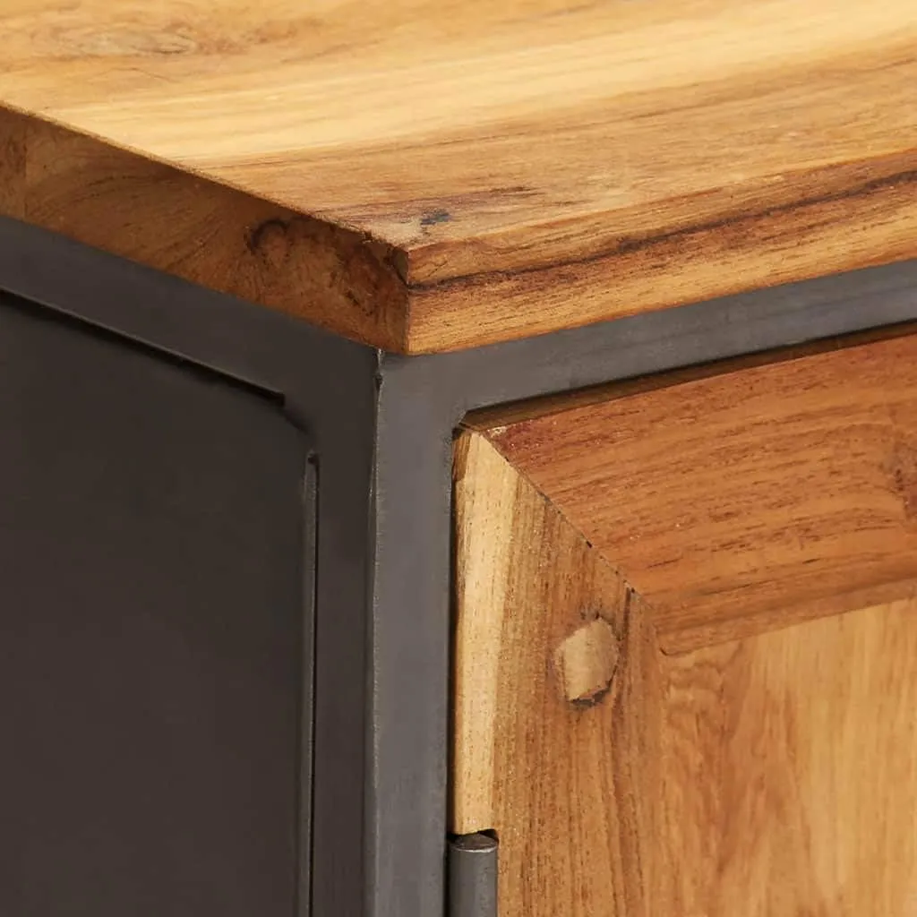 Meuble d'Entrée Compact en Acier et Teck 65cm Buffet Gain de Place Chic