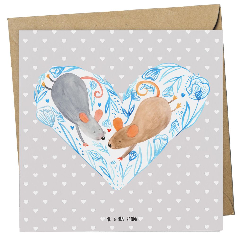Mr. & Mrs. Panda Grußkarte Mäuse Herz - Grau Pastell - Geschenk, anlasskarte, Maus, Ehefrau, doppelkarte, Hochzeit, Glückwunschkarte, für Immer...
