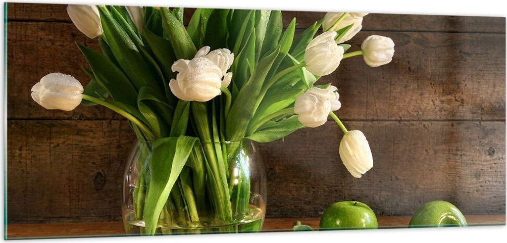 Bilder auf glas - Tulpen Apfel Blumenstrauß Frühling - 100x40cm - Glasbilder - Wandbilder - Kunstdruck - Wanddekoration aus Glas - Glas Bilder - ...