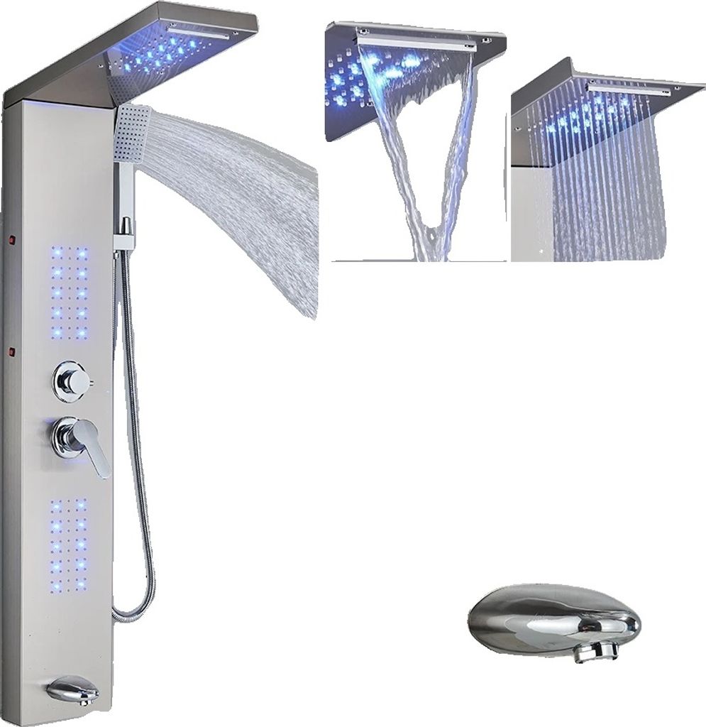 Duschsäulensystem, Dual-Handle-Steuerung, blaue LED-Beleuchtung, Bürstetes Nickel 6002