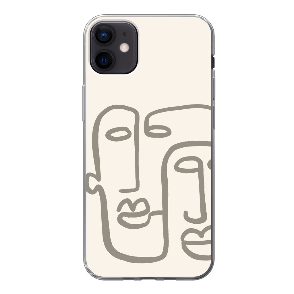 MuchoWow Handyhülle Schutzhülle Hülle für iPhone 12 mini Gesicht - Abstrakt - Strichzeichnung Silikon Softcase Handy Hülle - Bild