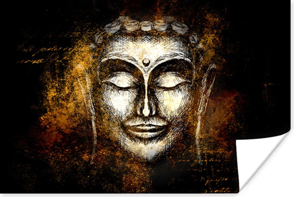 MuchoWow Poster Buddha - Gesicht - Gold 120x80 cm - Bilder