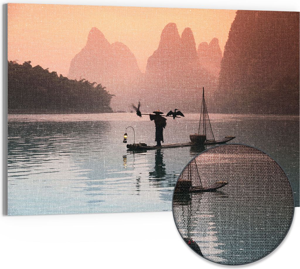 DEQORI Hybrid Leinwand Bild 90x60 cm 'Fluss der Stille' Wandbild Glas flach modern