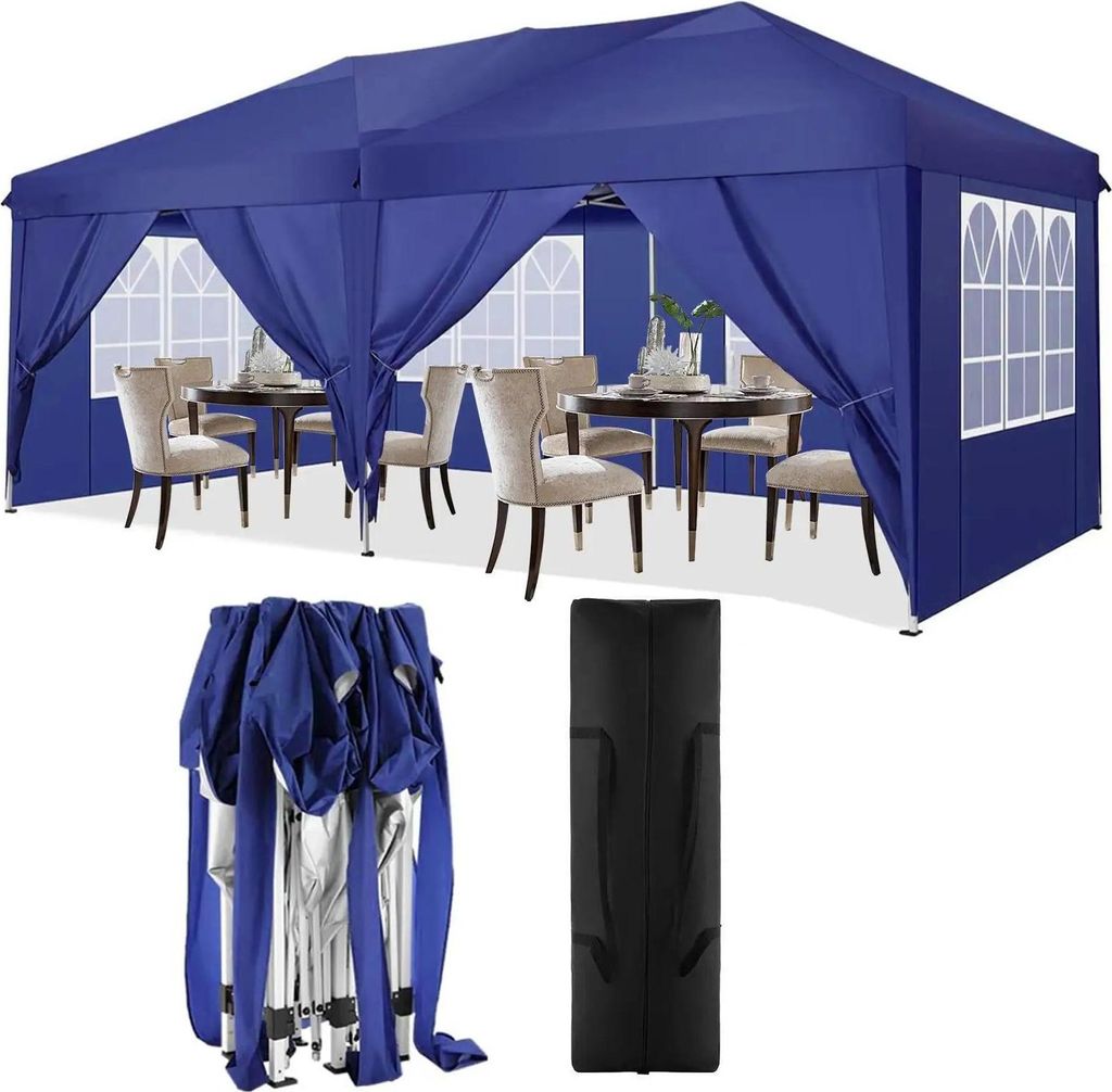 Pavillon, wasserdichtes Material, höhenverstellbar, Marineblau, 3x6M