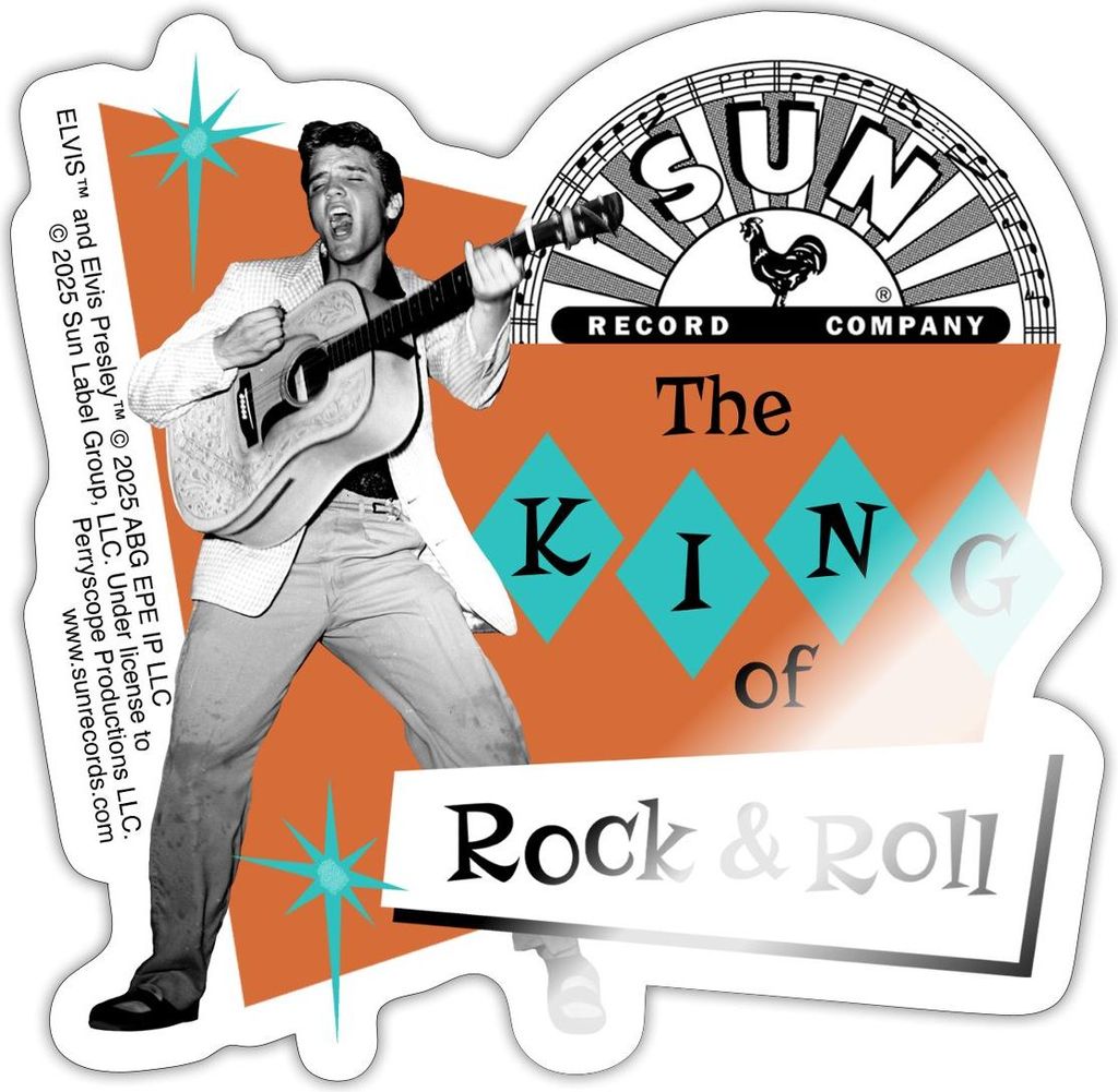 Spreadshirt Elvis Presley The King Of Rock & Roll Sticker Aufkleber, 10 x 10 cm, Weiß glänzend
