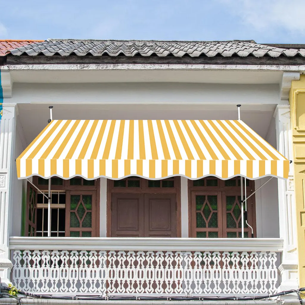 Tenda da balcone Jiubiaz Resistente ai raggi UV e all'acqua, retrattile 4M, giallo e bianco