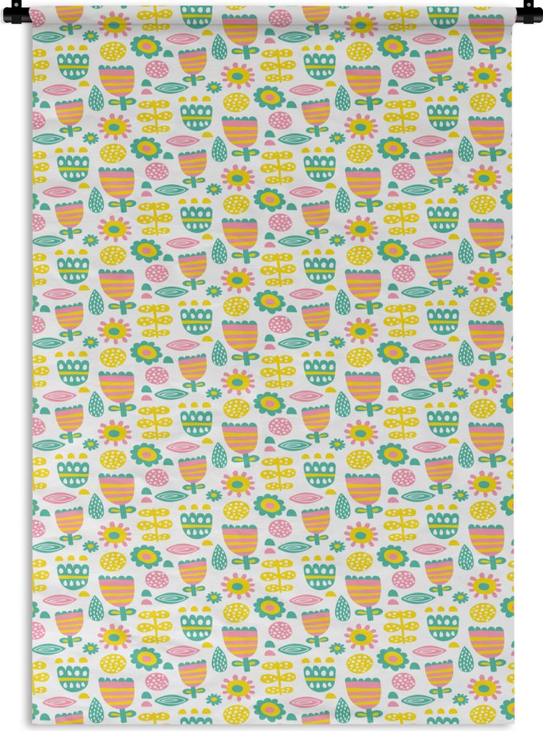 MuchoWow Wandteppich Wandbehang Skandinavisch - Blumen - Frühling - Muster 120x180 cm Tapisserie Dekoration Wandtuch - Schlafzimmer - Dekoration...