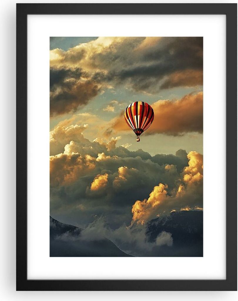 Gerahmtes Poster - Schwarzer Rahmen - Wolken Ballon Flug - 30x40 cm - Wand Bild - Wanddeko - Wandbilder - Kunstposter - Wandposter - Bilderrahmen -...